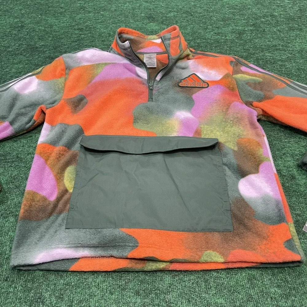 ADIDAS Cozy Fleece‎ Sweatshirt Boys XL Tie Dye Camo 1/4 Zip Pullover Pocket NEW